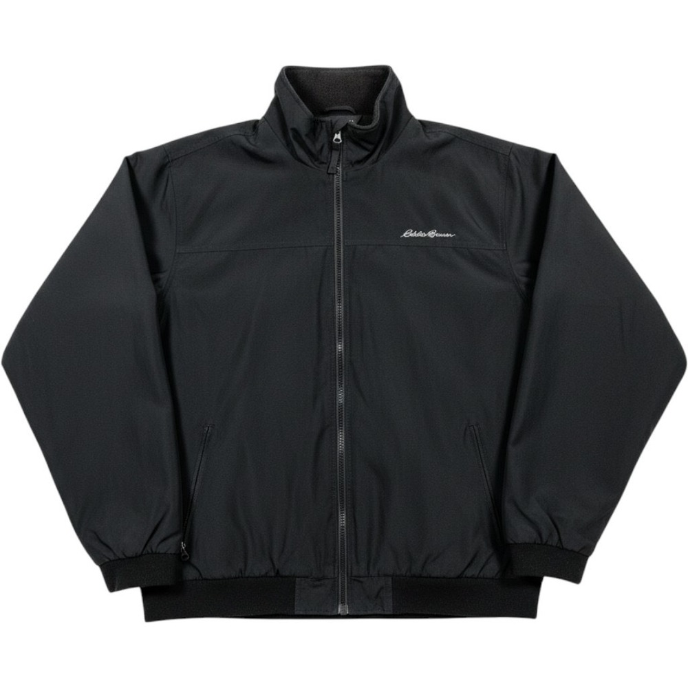 Eddie Bauer Mens XL Black Full Zip Fleece Lined Windbreaker Jacket Mock Neck
